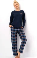 Piżamy damskie - Długa piżama damska w kratę LNS 432, Kolor granatowy-kratka, Rozmiar S, Key - Primodo.com - miniaturka - grafika 1