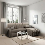 Narożniki - Narożnik z Funkcją Spania i Pojemnikami LUMO 220 cm Beżowy Welurowy Uniwersalny Nowoczesny - miniaturka - grafika 1