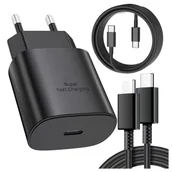 Ładowarki do telefonów - Ładowarka Sieciowa Oryginalna Samsung USB-C 25W + Kabel USB-C 1.8 m, Super Fast Charge, Szybkie Ładowanie, Zestaw Premium – Czarna - miniaturka - grafika 1