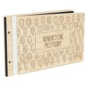Albumy fotograficzne - Album Na Zdjęcia W Drewnianej Oprawie Z Czarnymi Kartami Z Grawerem Wakacyjne Przygody Wakacje Lato Lody Album Z Wakacji - miniaturka - grafika 1