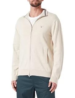 Kurtki męskie - GANT Męska kurtka z dzianiny Classic Cotton Zip Cardigan z dzianiny, Ochre Melange, standard - grafika 1