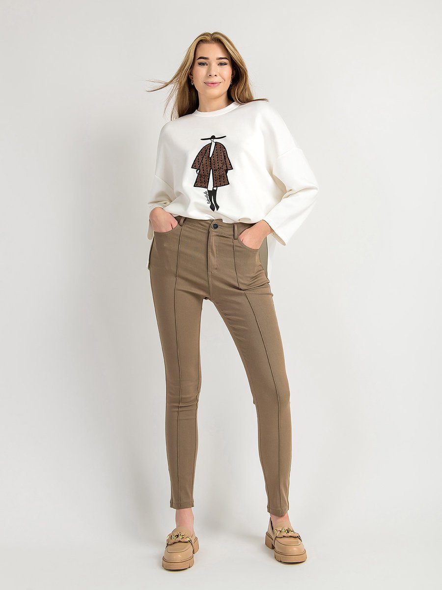 Spodnie skinny bawełniane L jasny brąz