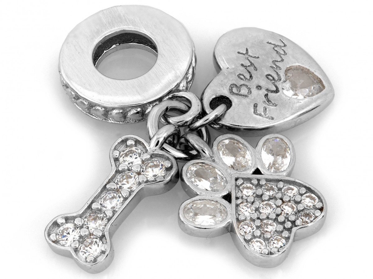 Srebrna zawieszka 925 beads na bransoletkę łapa i kość dla psa 3.28g