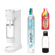 Saturatory - PushAir saturator Dafi biały/srebrny butelka 0,7 + syrop + butelka 0,5 uchwyt - miniaturka - grafika 1