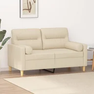 Sofy i kanapy - vidaXL 2-osobowa sofa z poduszkami, kremowa, 120 cm, tkanina - miniaturka - grafika 1