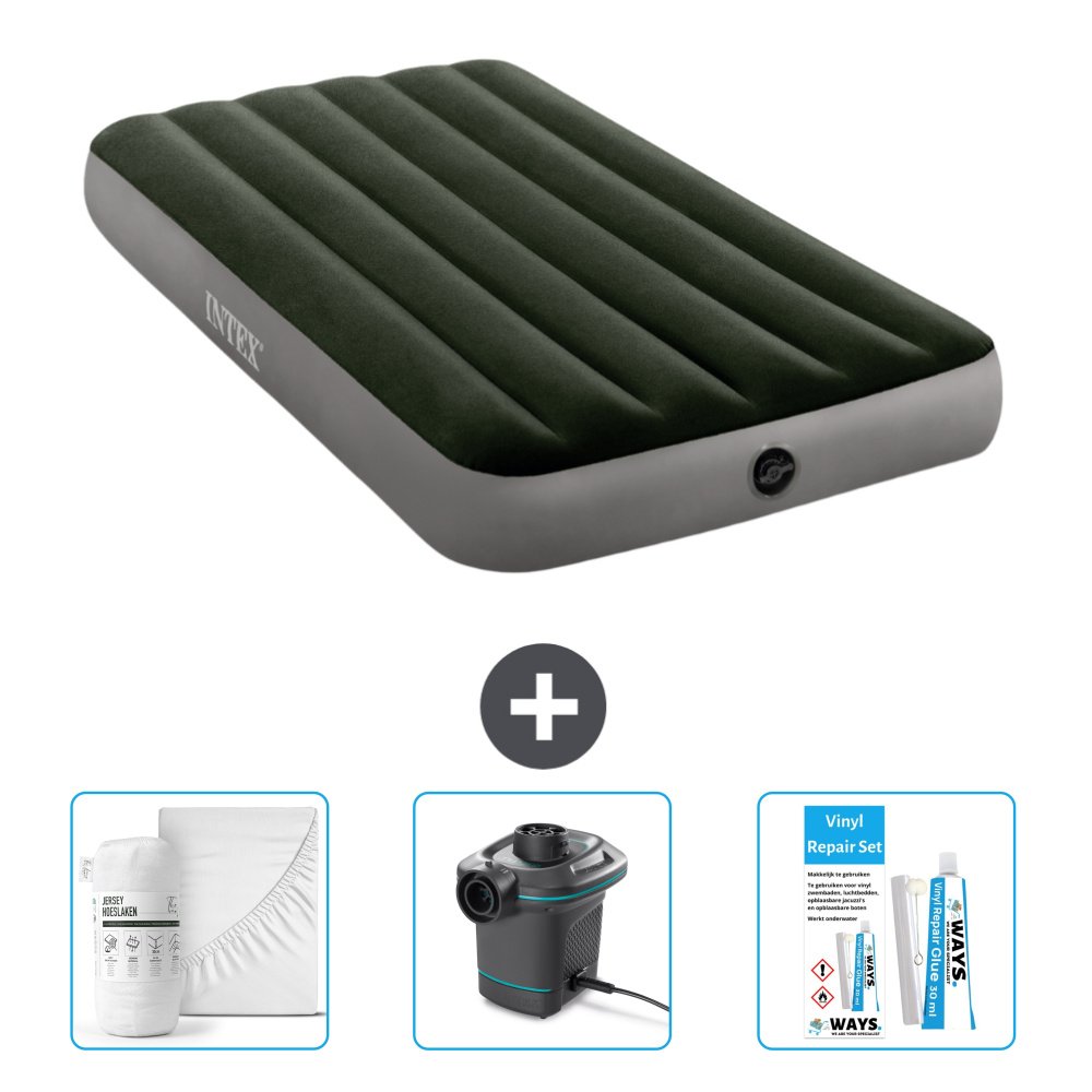 Łóżko dmuchane Intex - 1 osoba - 99 x 191 x 25 cm - zielone - zawiera prześcieradło - pompkę i zestaw naprawczy