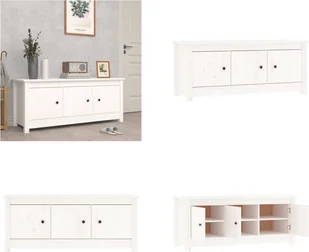 vidaXL Szafka na buty biała 110x38x45,5 cm lite drewno sosnowe - Szafka na buty - Szafki na buty - Przechowywanie butów - Organizer na buty - Szafki na buty - miniaturka - grafika 1
