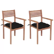Fotele i krzesła ogrodowe - vidaXL Krzesła ogrodowe, 2 szt., czarne poduszki, lite drewno tekowe - miniaturka - grafika 1