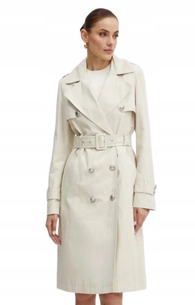 GUESS KLASYCZNY BEŻOWY PŁASZCZ TRENCZ Z PASKIEM L GMA