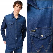 Koszule damskie - Wrangler 27MW MEN'S WESTERN ICON SHIRT DarkStone koszula jeansowa męska 3XL - miniaturka - grafika 1