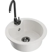 Zlewozmywaki z baterią - Mexen Diego zlewozmywak granitowy 1-komorowy z baterią kuchenną Telma, biały - miniaturka - grafika 1