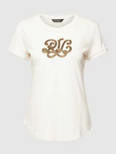 Koszulki i topy damskie - T-shirt z cekinowym obszyciem z logo model ‘HALLY’ - grafika 1