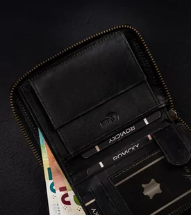 Skórzany, pionowy portfel męski na zamek w stylu retro, RFID — Always Wild - Portfele - miniaturka - grafika 11