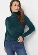 Swetry damskie - Ciemnozielony Elastyczny Golf z Puszystej Tkaniny z Wełną Doulcet - miniaturka - grafika 1