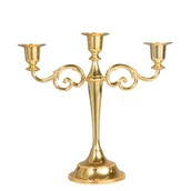 Świeczniki - Świecznik metalowy złoty trójramienny potrójny - miniaturka - grafika 1