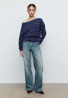 Swetry damskie - Stradivarius Sweter z dzianiny z dekoltem w łódkę, miękki w dotyku Morski XL - miniaturka - grafika 1