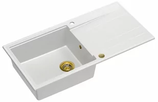 Quadron Zlewozmywak granitowy jednokomorowy 100x50x21,5 cm z ociekaczem EVAN 146 XL GRANITEQ SNOW WHITE ze złotym odpływem - Zlewozmywaki - miniaturka - grafika 1