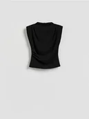 Bluzki damskie - Reserved - Bluzka z poduszkami na ramionach - czarny - miniaturka - grafika 1