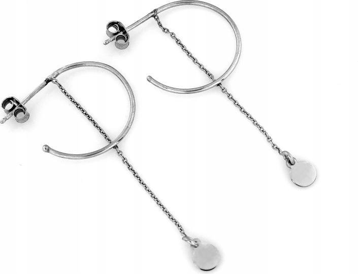 Wiszące kolczyki srebrne 925 na sztyfcie z wiszącymi łańcuszkami z kółkami