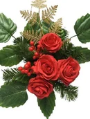 Sztuczne kwiaty - Gotowy Stroik Wkład Do Flakonu Wazonu Na Cmentarz Czerwone Róże Święta - miniaturka - grafika 1