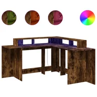 Biurka - vidaXL Biurko z podświetleniem LED, przydymiony dąb, 152x152x91 cm - miniaturka - grafika 1
