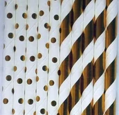 Słomki do napojów - Słomki Rurki Papierowe Paski Kropki Złote 10Szt - miniaturka - grafika 1