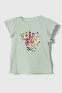 Koszulki dla dziewczynek - Guess t-shirt niemowlęcy kolor zielony - grafika 1