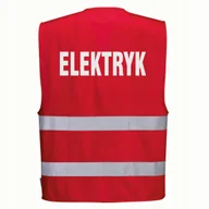 Odzież robocza - Kamizelka odblaskowa PORTWEST F474 Czerwony S/M nadruk ELEKTRYK - miniaturka - grafika 1