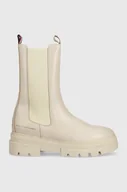 Botki damskie - Tommy Hilfiger sztyblety skórzane Monochromatic Chelsea Boot damskie kolor beżowy na platformie - miniaturka - grafika 1