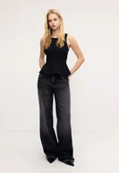 Koszule damskie - Stradivarius Top z baskinką bez rękawów Czarny XS - miniaturka - grafika 1