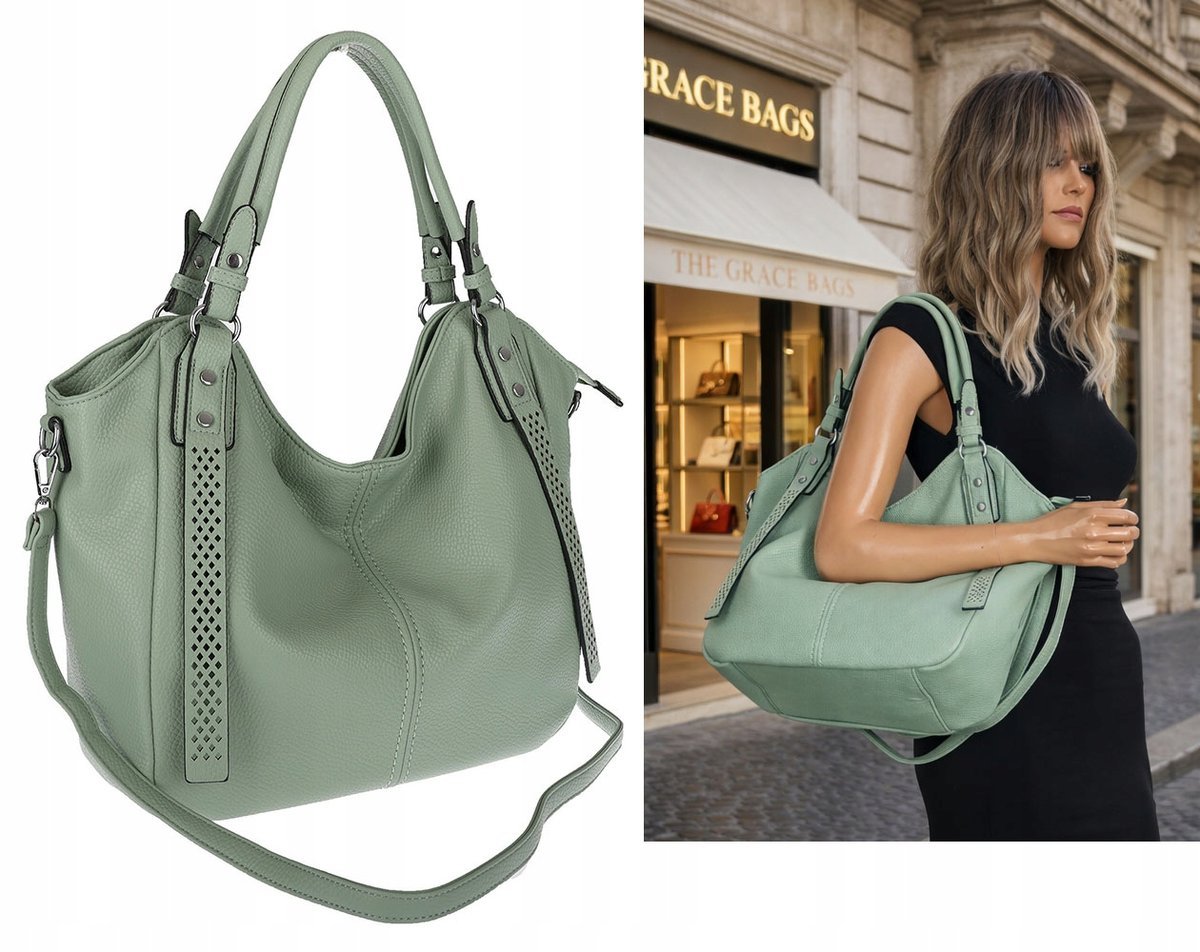 Torebka damska shopper worek listonoszka pojemna na ramię LH6004 Zielona