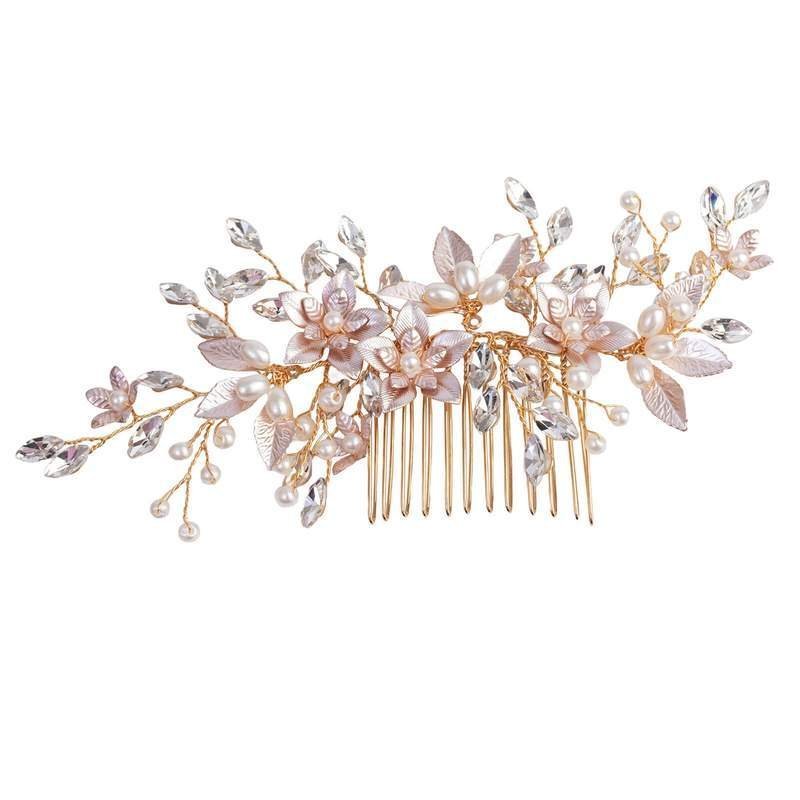 Ozdoba ślubna do włosów GRZEBYK ŚLUB KRYSZTAŁKI KWIATY
