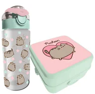 Bidony dla dzieci - ZESTAW do szkoły Pusheen: Bidon + Śniadaniówka Lunchbox Miętowo-Różowa - miniaturka - grafika 1