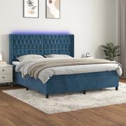 Łóżka - vidaXL Łóżko kontynentalne, materac i LED, niebieski aksamit 180x200cm - miniaturka - grafika 1