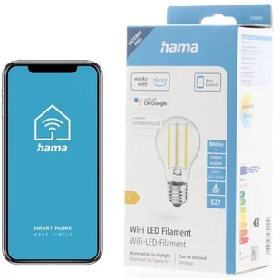 Hama WLAN żarówka LED E27 A60 6,9W filament CCT - Systemy inteligentnych domów - miniaturka - grafika 1