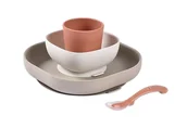 Miseczki i talerzyki dla dzieci - Beaba Komplet naczyń z silikonu z przyssawką Terracotta - miniaturka - grafika 1
