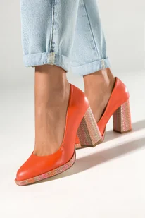 Pomarańczowe czółenka skórzane damskie na ozdobnym słupku PRODUKT POLSKI Casu 2746-196-837 - Czółenka - miniaturka - grafika 1