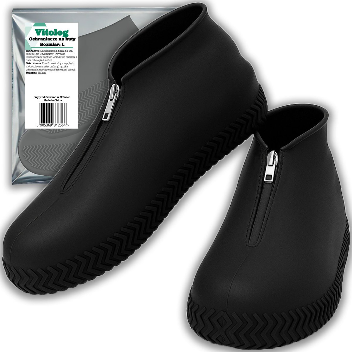 Nakładki Ochraniacze Przeciwdeszczowe Wodoodporne Gumowe na Buty z Zamkiem L