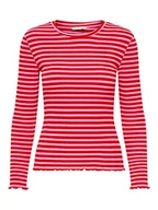 Koszulki i topy damskie - ONLY Damski top Onlvanessa L/S w paski JRS Noos, Fuksja Pink/High Risk Red Stripes, XXS - miniaturka - grafika 1