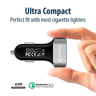 Crong Power Car Charger 63W - Ładowarka samochodowa USB-C PD 45W + USB 18W QuickCharge 3.0 (aluminium) - Ładowarki do telefonów - miniaturka - grafika 3