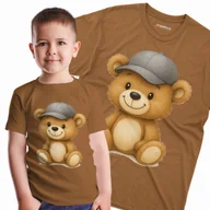 Koszulki męskie - KOSZULKA NA DZIEŃ PLUSZOWEGO MISIA MIŚ LUZAK W CZAPECZCE MISIE DLA DZIECI 140 Brązowy - miniaturka - grafika 1