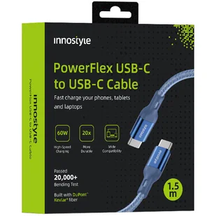 INNOSTYLE POWERFLEX KABEL USB-C SZYBKIE ŁADOWANIE DO IPHONE SAMSUNG 3A 60W KEVLAR 2M NIEBIESKI - Kable USB - miniaturka - grafika 1