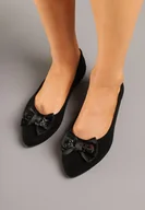 Baleriny - Czarne Balerinki ze Skórzaną Wkładką z Kokardą Galethia - miniaturka - grafika 1