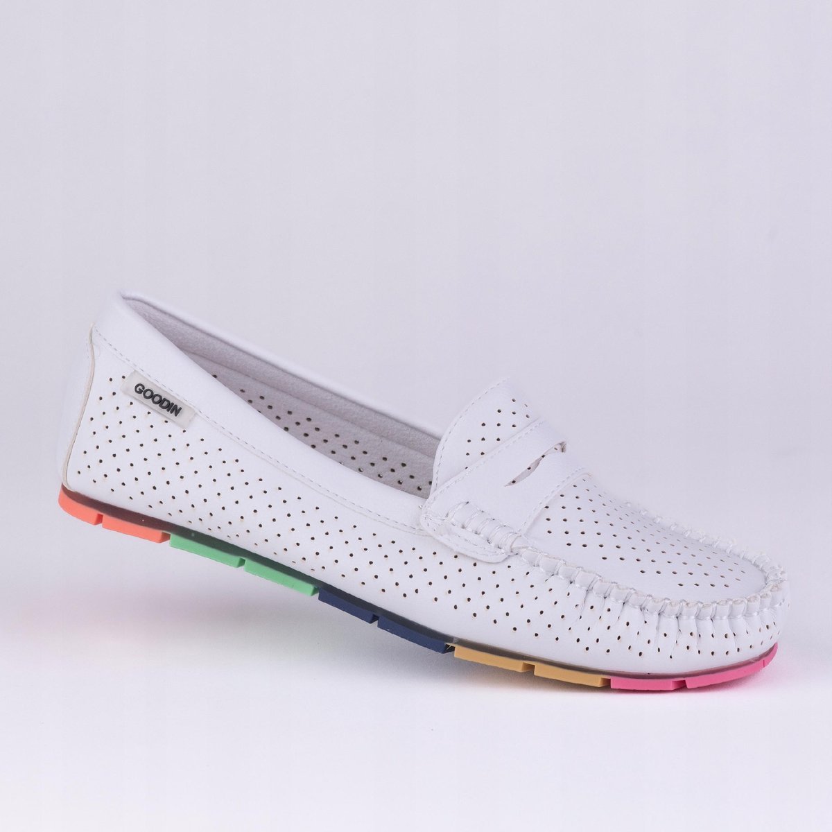 Mokasyny damskie GOODIN GD-FL679 skóra eko ażurek białe 38