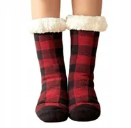 Skarpetki damskie - Bardzo ciepłe skarpetki zimowe krata czerwony czarny unisex rozmiar 36-40 - miniaturka - grafika 1