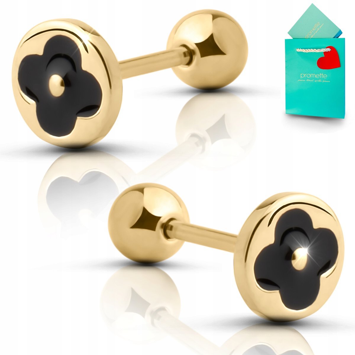 Kolczyki zakręcane złote sztyfty helix czarne emalia wkrętki heliksy 925