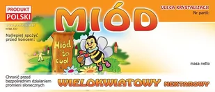 Etykiety na Miód Wielokwiatowy (100szt) - wzór E27 - Akcesoria do hodowli zwierząt - miniaturka - grafika 1