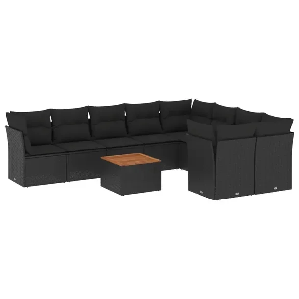 Zestaw mebli ogrodowych modułowych z rattanem PE, czarny, wymiary: 62x62x6