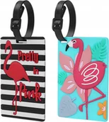 Akcesoria podróżnicze - Etykiety Bagażowe 2X Zawieszki Do Walizek Identyfikatory Walizkowe Flaming - miniaturka - grafika 1