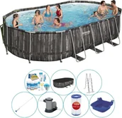 Baseny ogrodowe - Basen z akcesoriami - Bestway Power Steel Oval 610x366x122 cm - miniaturka - grafika 1